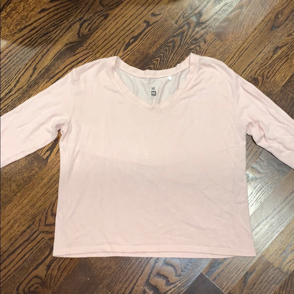 PACSUN soft pink v-neck long sleeve